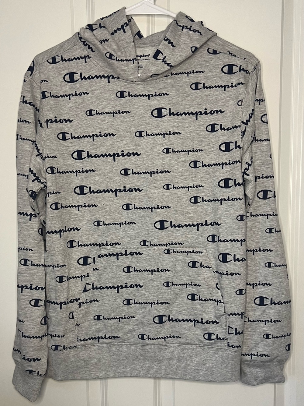 Champion Gray All-Over Logo Crewneck Hoodie
